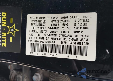 2014 Acura Rlx из США, поврежденный, VIN JH4KC1F52EC005326